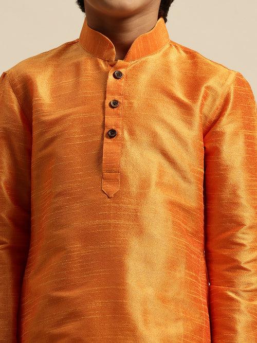 Sanwara Orange Art Silk Kurta For Boys