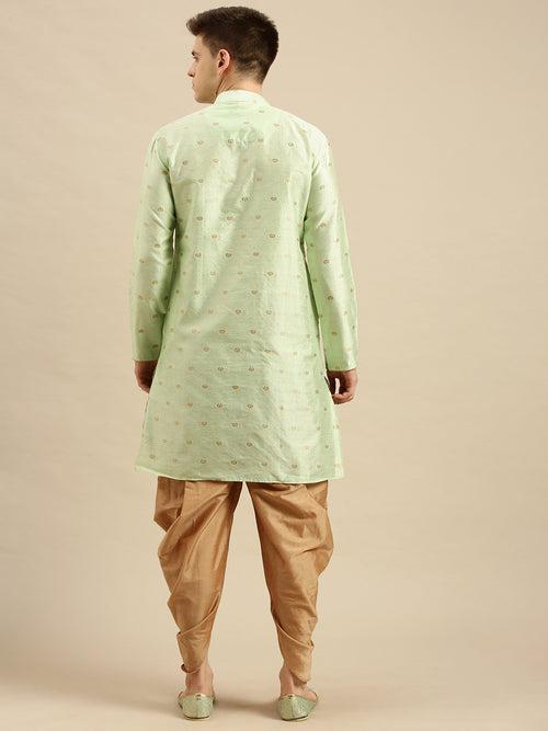 Sanwara Men's Light Green Woven Jacquard Ethnic Kurta Set