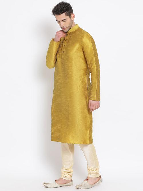 Sanwara Men's Art Silk Solid Rich Gold Colour Straight Kurta With Payjama