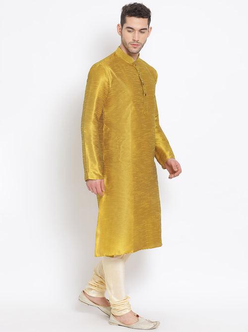 Sanwara Men's Art Silk Solid Rich Gold Colour Straight Kurta With Payjama