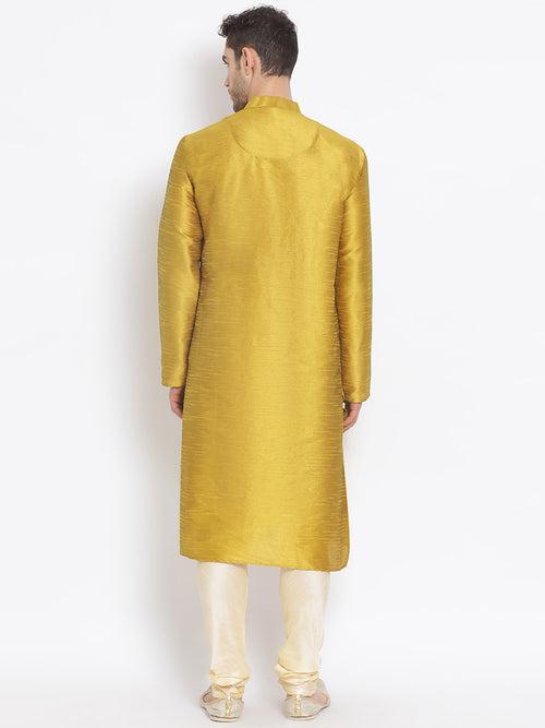 Sanwara Men's Art Silk Solid Rich Gold Colour Straight Kurta With Payjama