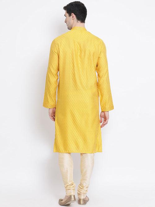 Men's Yellow Jacquard Kurta & Pyjama Set