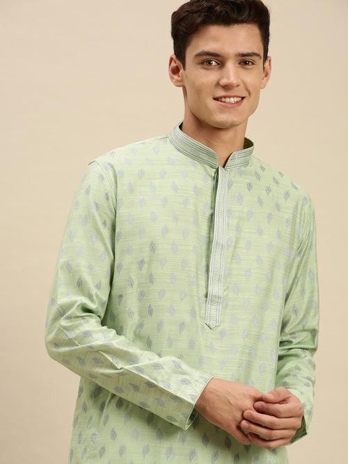 Sanwara Men Light Green Jacquard Woven Design Kurta Pyjama