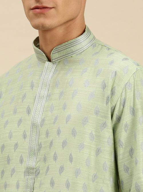 Sanwara Men Light Green Jacquard Woven Design Kurta Pyjama