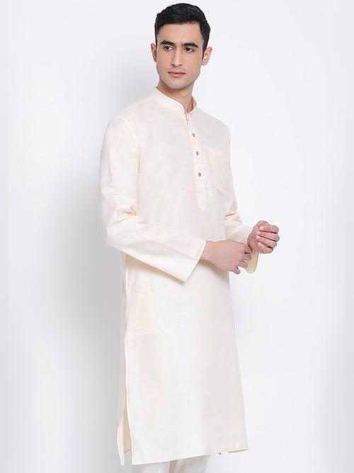 Sanwara Beige Solid Cotton Kurta