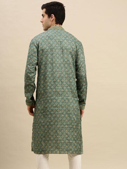 Sanwara Men's Green woven Long Sleeve Art Silk Elegant Kurta