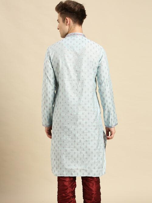 Sanwara Men's Sky Solid Art Silk Ethnic Kurta