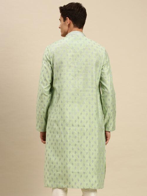 Sanwara Men Light Green Jacquard Woven Design Kurta
