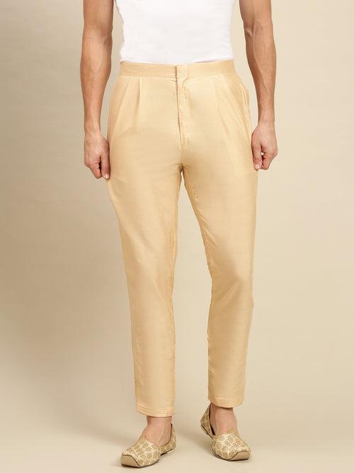 Sanwara Men's Solid Gold Colour Art Silk Payjama Style Pant