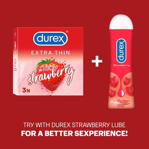 Durex Extra Thin Wild Strawberry Flavoured - 3 Condoms, (1 Pack of 3s)