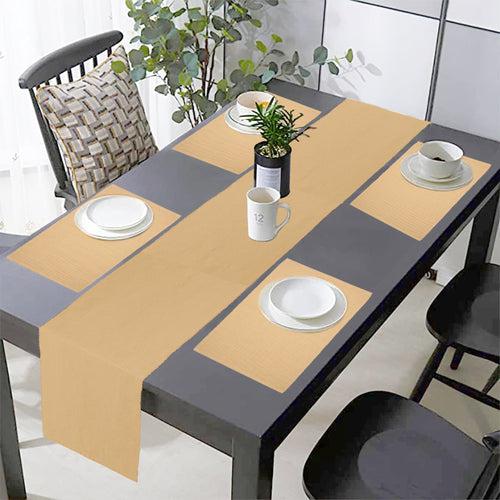 Lushomes Table Mat & Table Runner Set, Dining table mats 4 pieces in Size 13x19 Inches, 1 table runner 4 seater In Size 13x51 Inches, dining table accessories for home, For dining(Pack of 5, Beige)