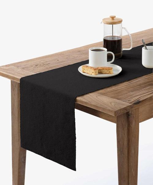 Lushomes Table Runner, For 6 Seater, Center Table, dining table decorative items, For Living Room, Cotton Dinning Coffee and Tea Table Runner, 13x71 Inches, Ribbed (Black, 13x71 Inches, Pack of 1)