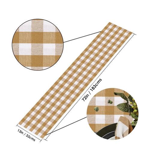 Lushomes table runner, Buffalo Checks Beige Crochet, table runner for 6 seater dining table, for Living Room, for Center Table for Coffee Table (Single Layer, 13 x 72 inches)