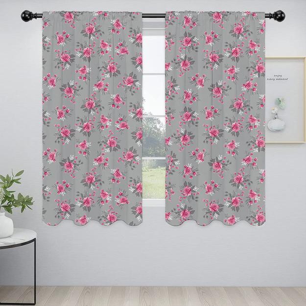 Lushomes window curtains 5 feet set of 2, curtains 5 feet long set of 2, screen for window, curtains for window, Semi sheer curtains, rod pocket curtains (Pack of 2, 57x60 Inch, Grey Flowers)