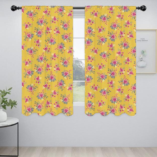 Lushomes window curtains 6 feet set of 2, curtain for windows 6 feet, screen for window, curtains for window, Semi sheer curtains, rod pocket curtains (Pack of 2, 57x72 Inch, Yellow Flowers)