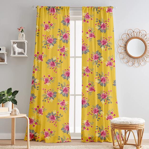 Lushomes curtains 8 feet long set of 2, door curtains 8 ft, door curtain, curtains for bedroom, Semi sheer curtains, rod pocket curtains (Pack of 2, 57x96 Inch, Yellow Flowers)