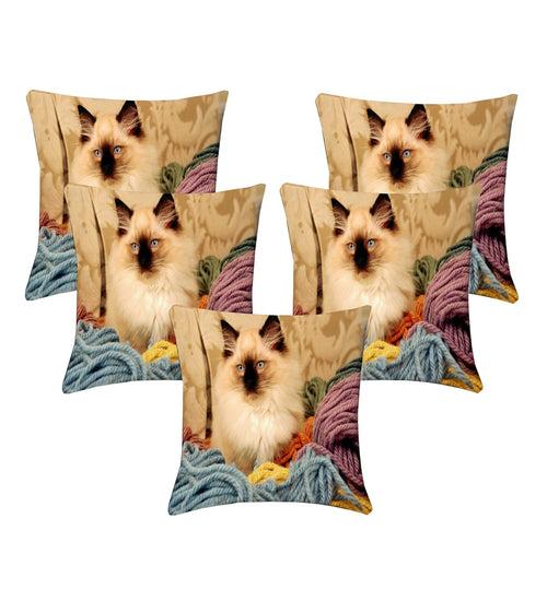 Lushomes cushion covers 16 inch x 16 inch, cusion covers for sofa 16" 16 Digital Printed Pussy Square Festive and Ethnic Cushion Covers (5 Pcs, Size: 16''x16'')