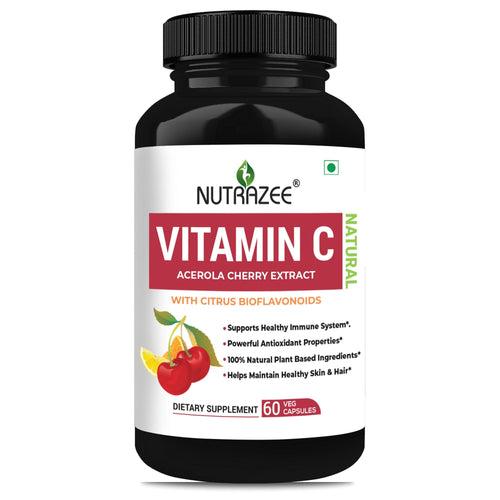 Nutrazee Plant Based Vitamin C, Natural Acerola Cherry Extract, 60 Vegan Capsules