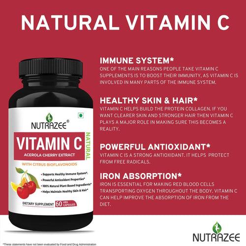 Nutrazee Plant Based Vitamin C, Natural Acerola Cherry Extract, 60 Vegan Capsules