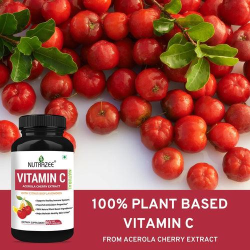 Nutrazee Plant Based Vitamin C, Natural Acerola Cherry Extract, 60 Vegan Capsules