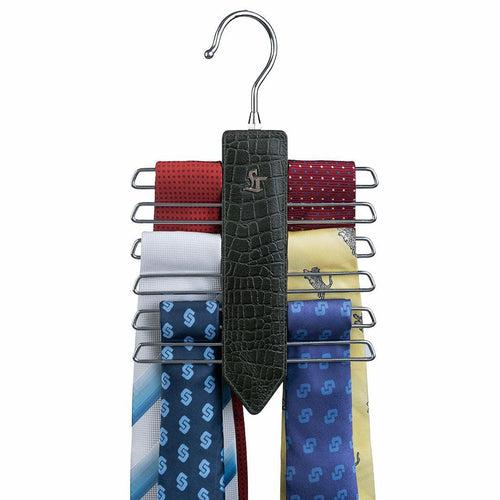 Leather Wooden Tie Hanger | 100% Genuine Leather | Color: Black, Brown, Green & Cherry