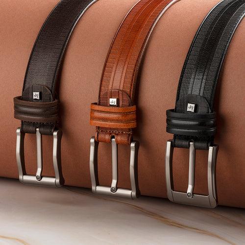 Stripe Chatai Black Leather Belt