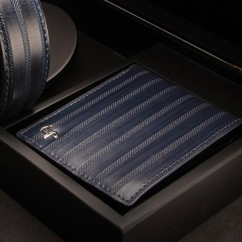 Italian VT Stripe Aaron Genuine Leather Wallet for Men | Color: Blue