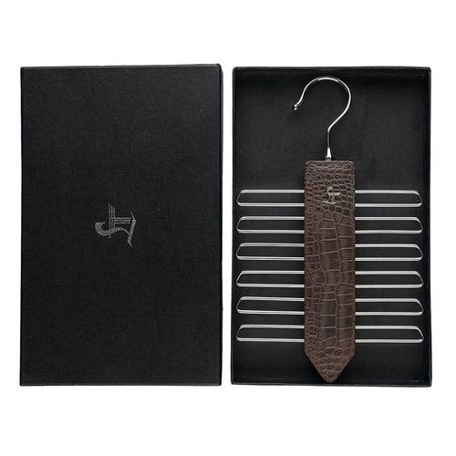 Leather Wooden Tie Hanger | 100% Genuine Leather | Color: Black, Brown, Green & Cherry