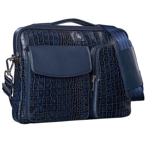 Sleeve IV | Genuine Leather Laptop / Office Bag For Men | Fits Laptops up to 13.5" | Blue