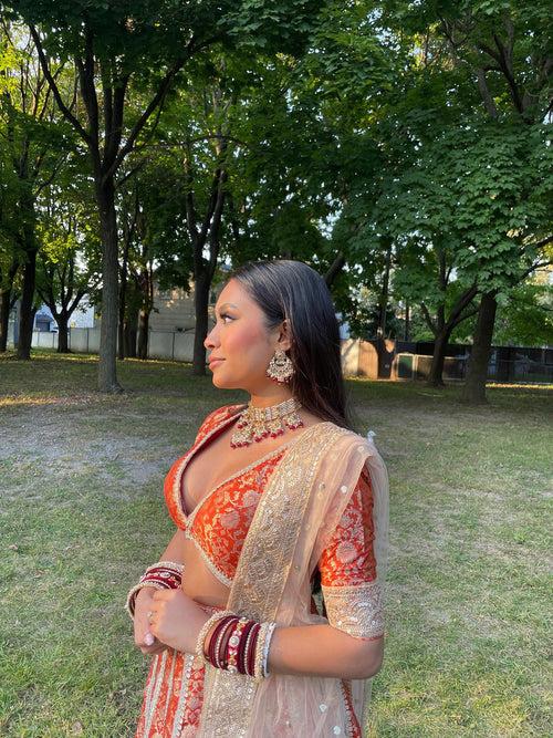 Rust Orange Banarsi Lehenga