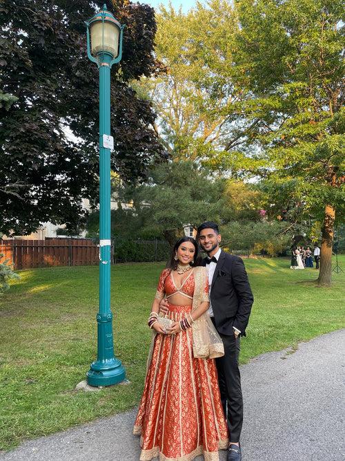 Rust Orange Banarsi Lehenga