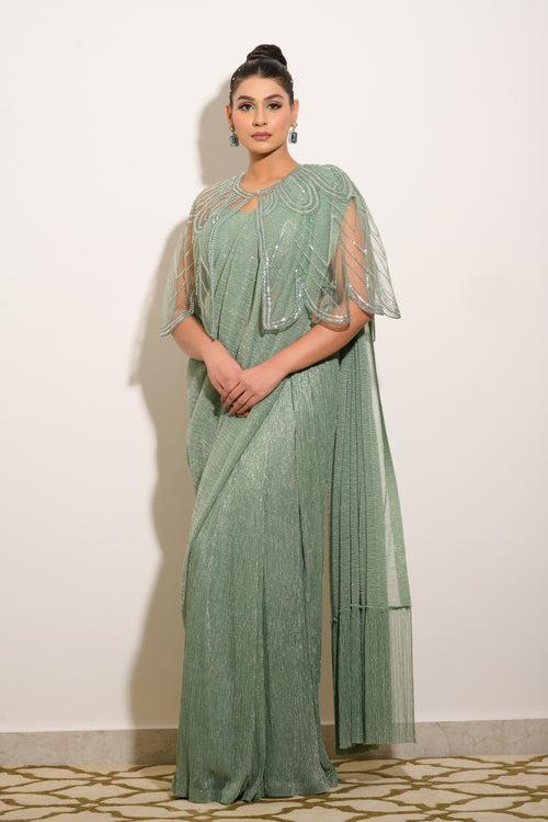 Pastel Green Jacket Saree