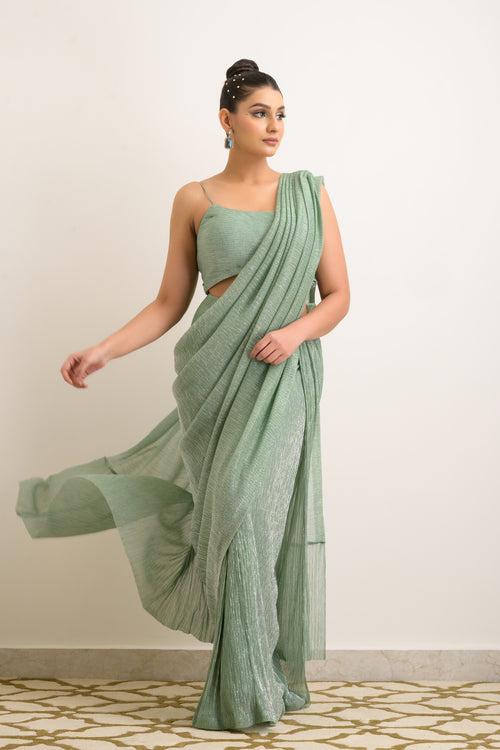 Pastel Green Jacket Saree