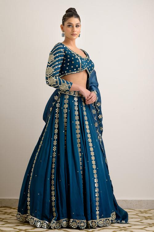 Aegan Blue Mirror Lehenga