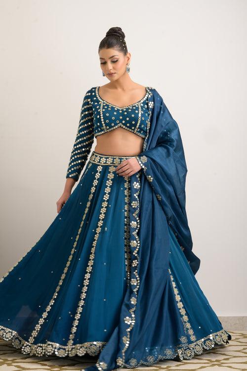 Aegan Blue Mirror Lehenga