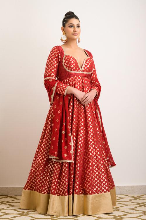 Red Chanderi Anarkali