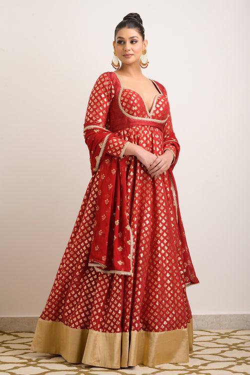 Red Chanderi Anarkali