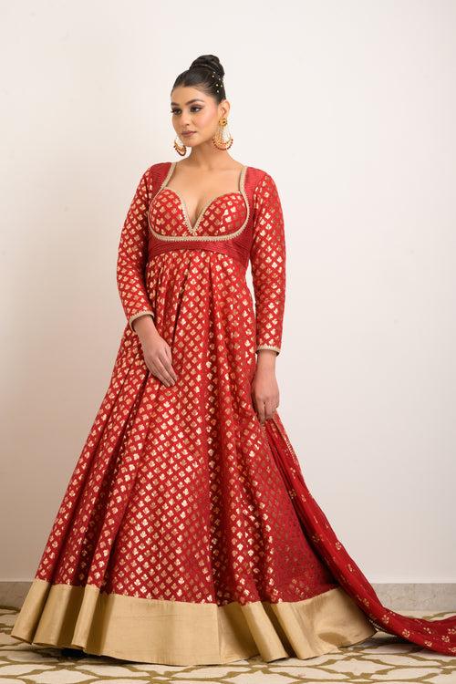 Red Chanderi Anarkali