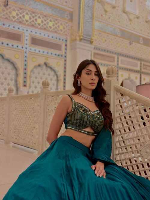 Green Drape Lehenga