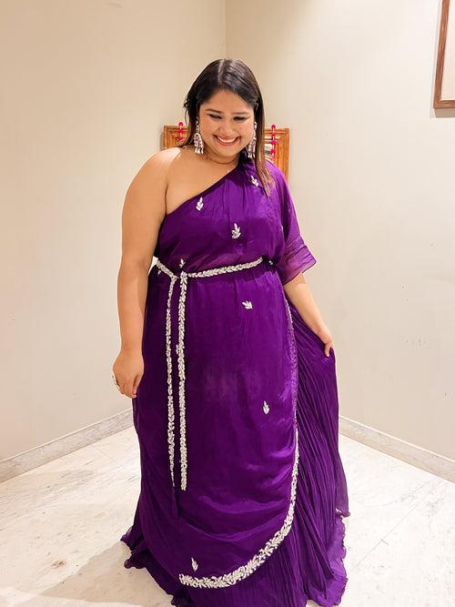 DIKSHA IN OUR PEARL PURPLE BELT TOP WITH LEHENGA