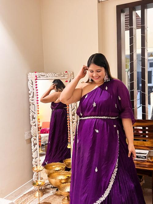 DIKSHA IN OUR PEARL PURPLE BELT TOP WITH LEHENGA