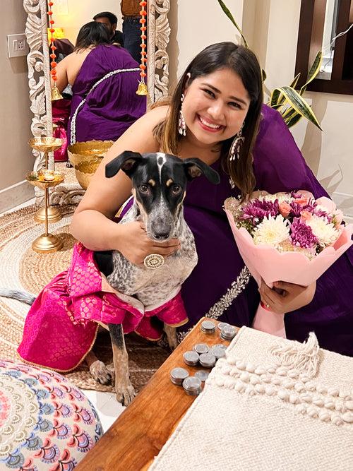 DIKSHA IN OUR PEARL PURPLE BELT TOP WITH LEHENGA