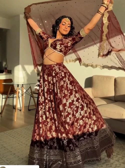 Maroon Banarsi Lehenga