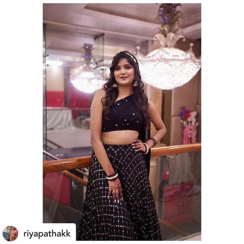 Client In Our Black Drape Sequin Lehenga