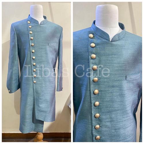 Sage Blue Silk Sherwani