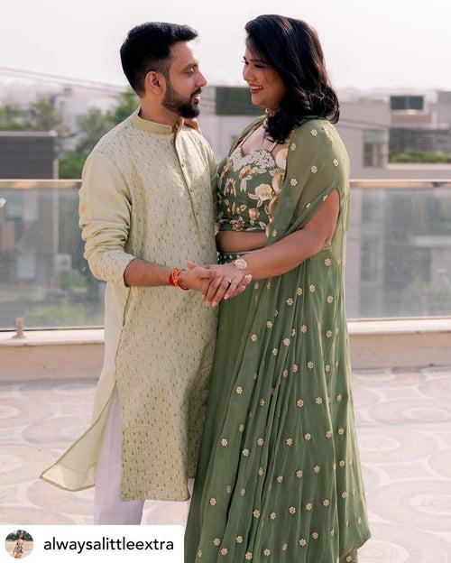 Diksha In Our Pickle Green Pearl Cape Lehenga