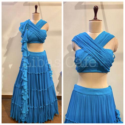 Cool Blue Gathered And Ruffle Lehenga