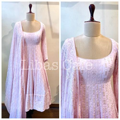 Baby Pink Lakhnavi Flared Anarkali