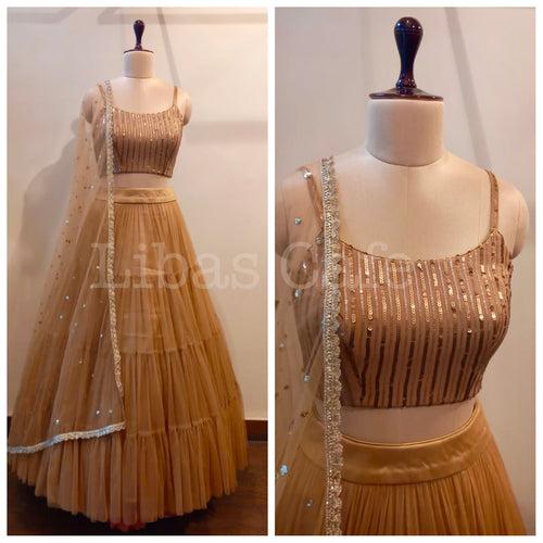 Golden Gathered Lehenga