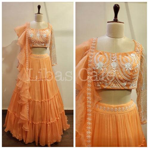 Peach Layred Pearl Lehenga